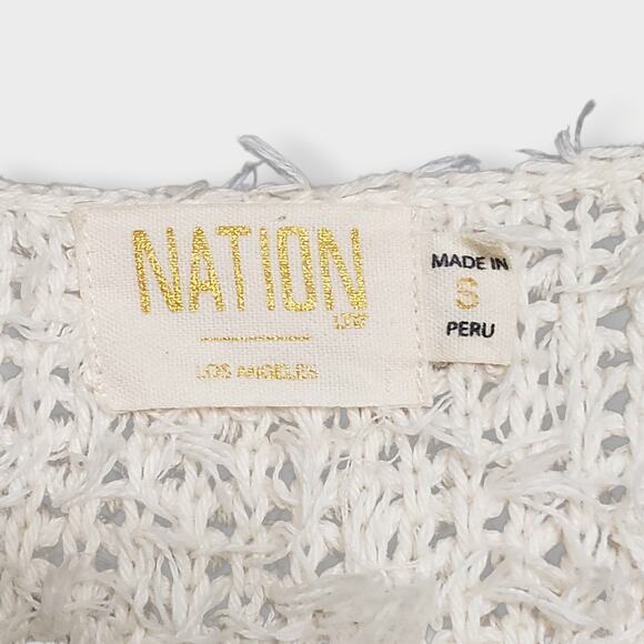 Nation Ltd. Shaggy Fuzzy Short Sleeve V-Neck Teddy Sweater Tee Cream Sz Small - Picture 6 of 12